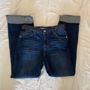 Oat New York dark lue denim jeans with braided belt - stretch jeans